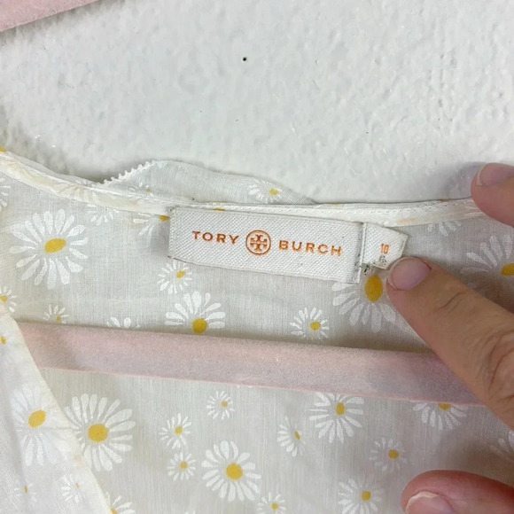 Tory Burch Susanna Daisy Print Flutter Sleeve Sheer Midi Dress Sz 8 - Picture 8 of 16